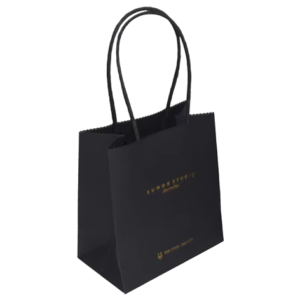 Black Printed Waffle Bag with twisted handle